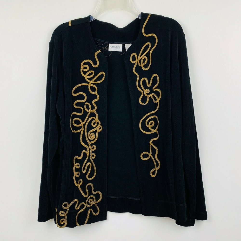 Chico's Black Cardigan with Gold Embroidery